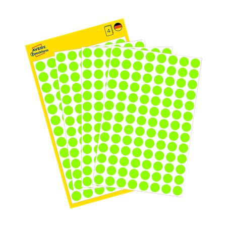 Etikett, 8 mm, kör, AVERY ZWECKFORM, neon zöld, 416 etikett/csomag